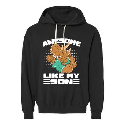 Dino Dad Awesome Like My Son Fathers Day Gift Garment-Dyed Fleece Hoodie