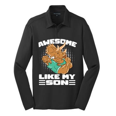 Dino Dad Awesome Like My Son Fathers Day Gift Silk Touch Performance Long Sleeve Polo