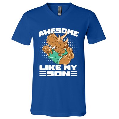 Dino Dad Awesome Like My Son Fathers Day Gift V-Neck T-Shirt