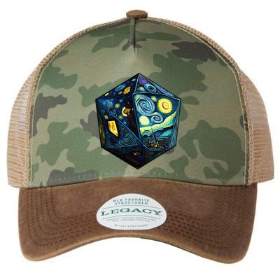 D20 Dice Art Van Gogh Starry Night Cool Realistic D20 Dice Legacy Tie Dye Trucker Hat