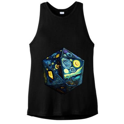 D20 Dice Art Van Gogh Starry Night Cool Realistic D20 Dice Ladies PosiCharge Tri-Blend Wicking Tank
