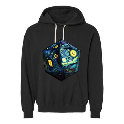 D20 Dice Art Van Gogh Starry Night Cool Realistic D20 Dice Garment-Dyed Fleece Hoodie