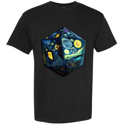 D20 Dice Art Van Gogh Starry Night Cool Realistic D20 Dice Garment-Dyed Heavyweight T-Shirt