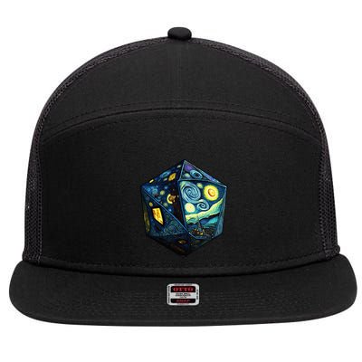 D20 Dice Art Van Gogh Starry Night Cool Realistic D20 Dice 7 Panel Mesh Trucker Snapback Hat