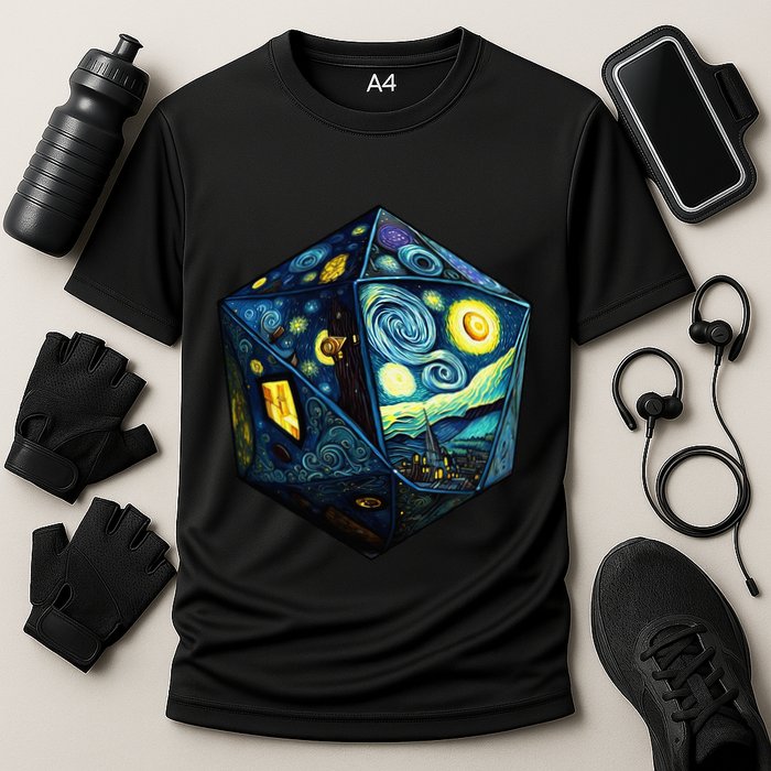 D20 Dice Art Van Gogh Starry Night Cool Realistic D20 Dice Performance Shirt