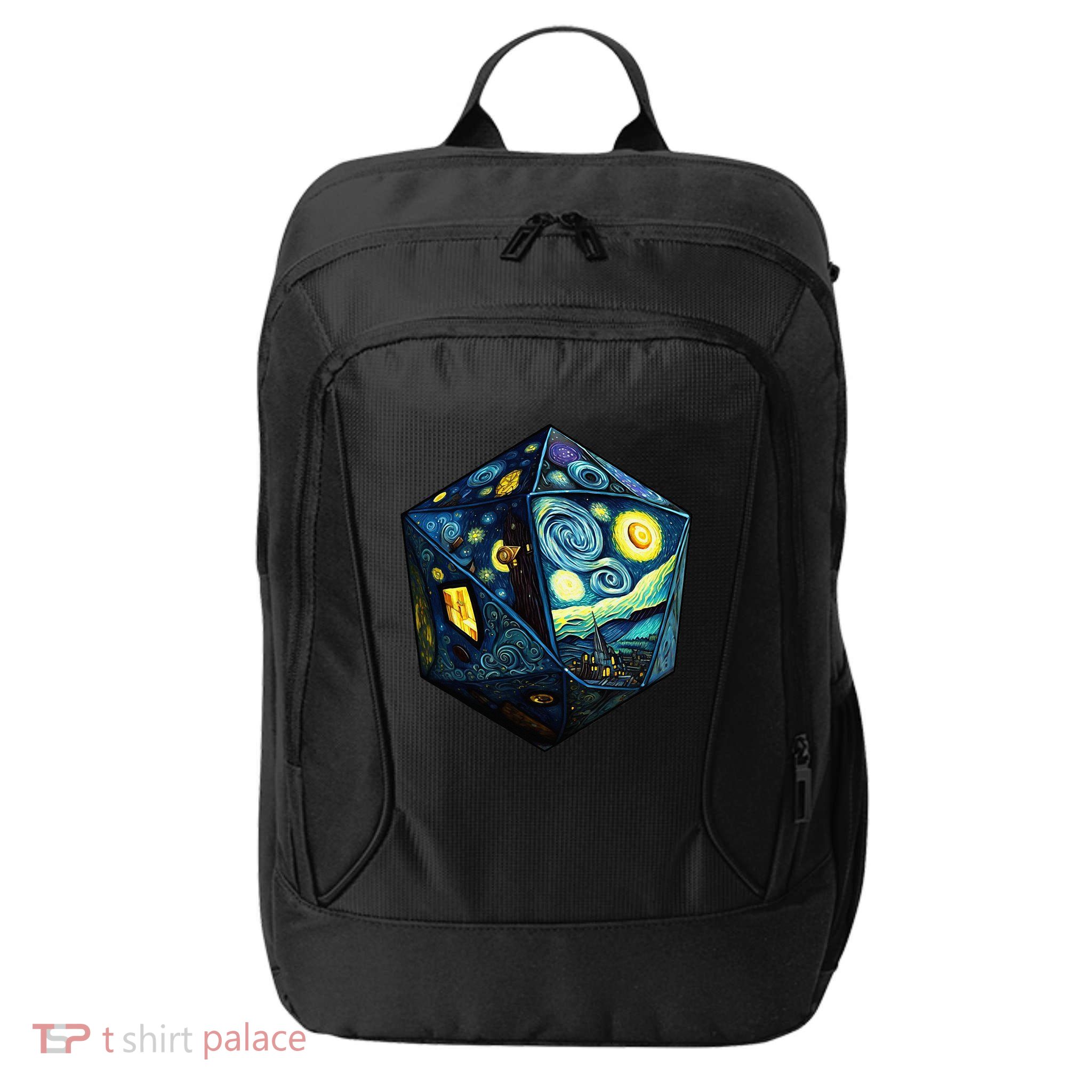 D20 Dice Art Van Gogh Starry Night Cool Realistic D20 Dice City Backpack