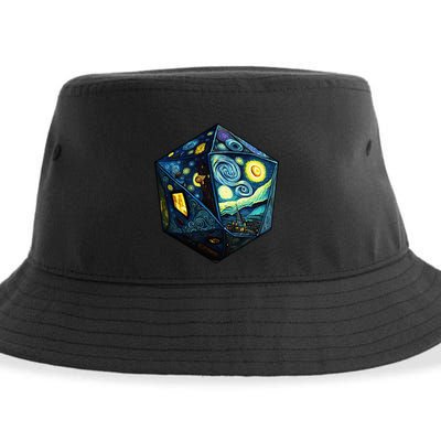 D20 Dice Art Van Gogh Starry Night Cool Realistic D20 Dice Sustainable Bucket Hat