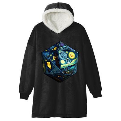 D20 Dice Art Van Gogh Starry Night Cool Realistic D20 Dice Hooded Wearable Blanket