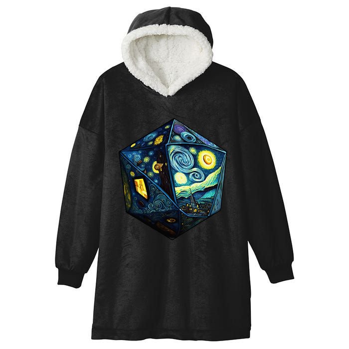 D20 Dice Art Van Gogh Starry Night Cool Realistic D20 Dice Hooded Wearable Blanket