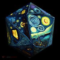 D20 Dice Art Van Gogh Starry Night Cool Realistic D20 Dice Hooded Wearable Blanket