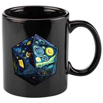 D20 Dice Art Van Gogh Starry Night Cool Realistic D20 Dice 11oz C Handle Ceramic Mug