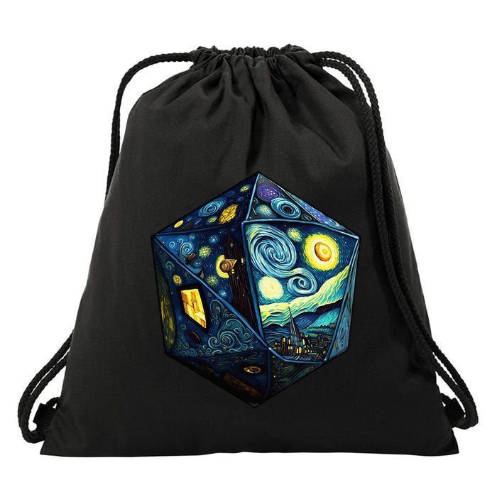 D20 Dice Art Van Gogh Starry Night Cool Realistic D20 Dice Drawstring Bag