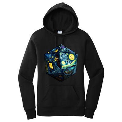 D20 Dice Art Van Gogh Starry Night Cool Realistic D20 Dice Women's Pullover Hoodie