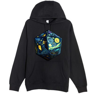 D20 Dice Art Van Gogh Starry Night Cool Realistic D20 Dice Premium Pullover Hoodie