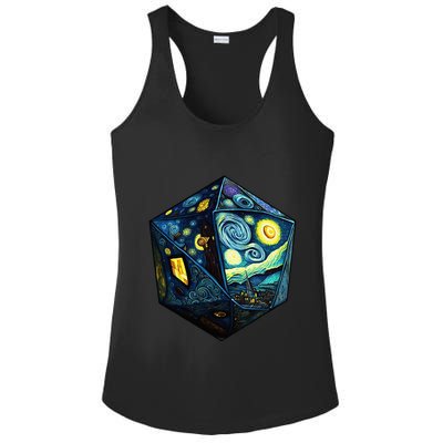 D20 Dice Art Van Gogh Starry Night Cool Realistic D20 Dice Ladies PosiCharge Competitor Racerback Tank
