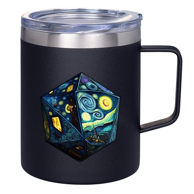 D20 Dice Art Van Gogh Starry Night Cool Realistic D20 Dice 12oz Stainless Steel Coffee Mug
