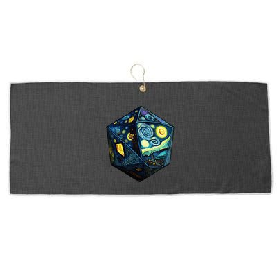 D20 Dice Art Van Gogh Starry Night Cool Realistic D20 Dice Large Microfiber Waffle Golf Towel