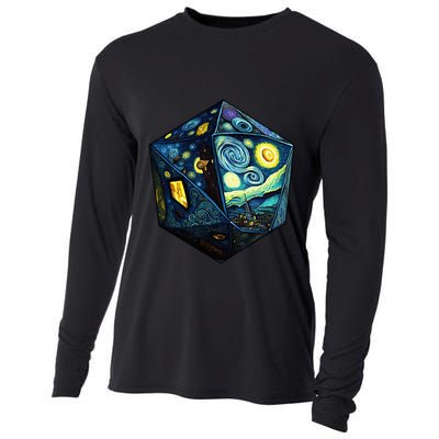 D20 Dice Art Van Gogh Starry Night Cool Realistic D20 Dice Cooling Performance Long Sleeve Crew