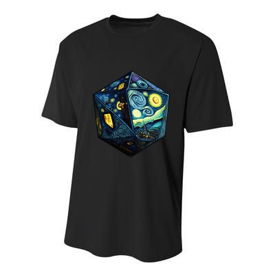D20 Dice Art Van Gogh Starry Night Cool Realistic D20 Dice Youth Performance Sprint T-Shirt