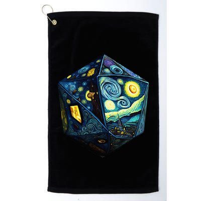 D20 Dice Art Van Gogh Starry Night Cool Realistic D20 Dice Golf Towel