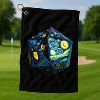 D20 Dice Art Van Gogh Starry Night Cool Realistic D20 Dice Golf Towel