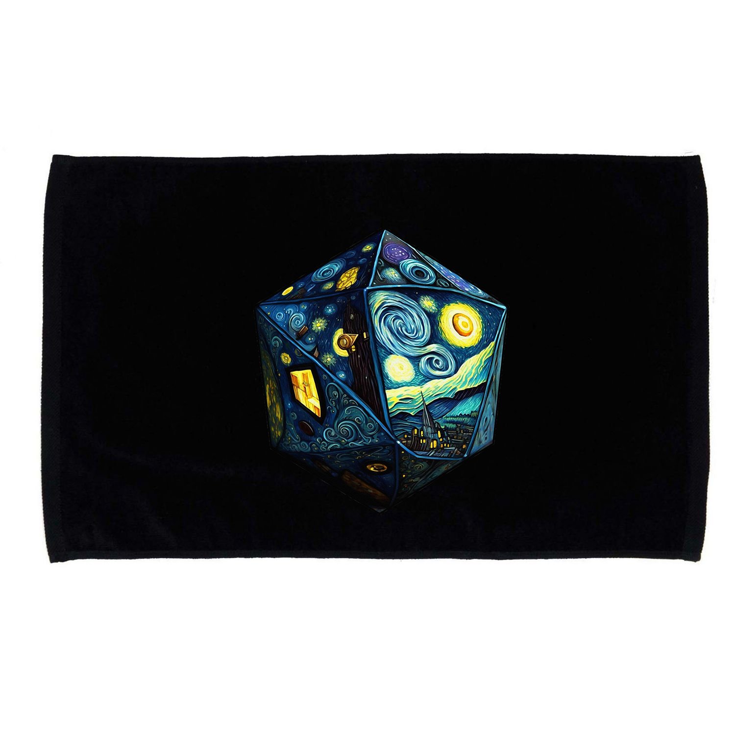 D20 Dice Art Van Gogh Starry Night Cool Realistic D20 Dice Microfiber Hand Towel