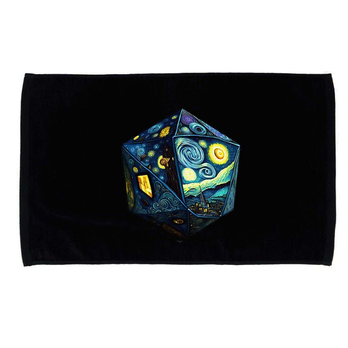 D20 Dice Art Van Gogh Starry Night Cool Realistic D20 Dice Microfiber Hand Towel