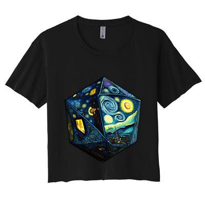D20 Dice Art Van Gogh Starry Night Cool Realistic D20 Dice Crop Top