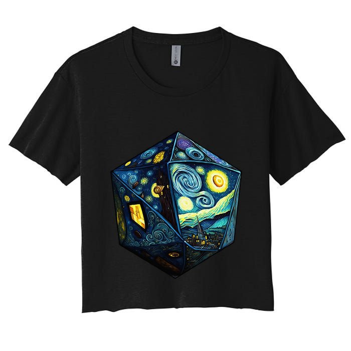 D20 Dice Art Van Gogh Starry Night Cool Realistic D20 Dice Crop Top