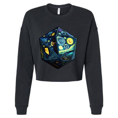 D20 Dice Art Van Gogh Starry Night Cool Realistic D20 Dice Cropped Pullover Crew