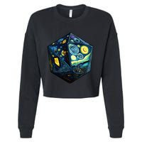 D20 Dice Art Van Gogh Starry Night Cool Realistic D20 Dice Cropped Pullover Crew