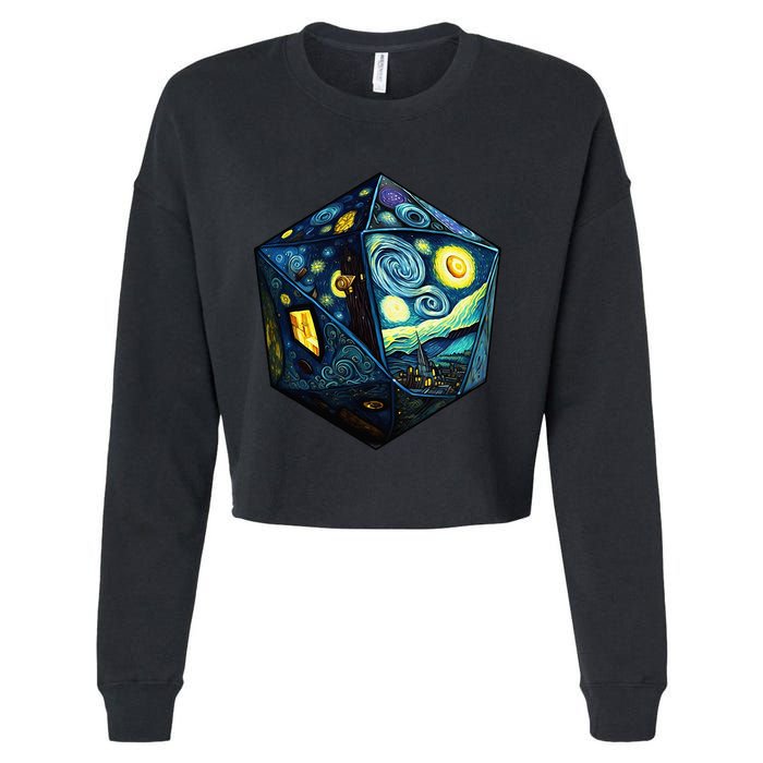 D20 Dice Art Van Gogh Starry Night Cool Realistic D20 Dice Cropped Pullover Crew