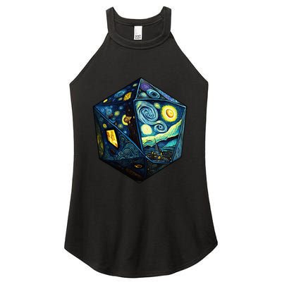 D20 Dice Art Van Gogh Starry Night Cool Realistic D20 Dice Women's Perfect Tri Rocker Tank
