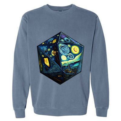 D20 Dice Art Van Gogh Starry Night Cool Realistic D20 Dice Garment-Dyed Sweatshirt