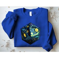 D20 Dice Art Van Gogh Starry Night Cool Realistic D20 Dice Sweatshirt