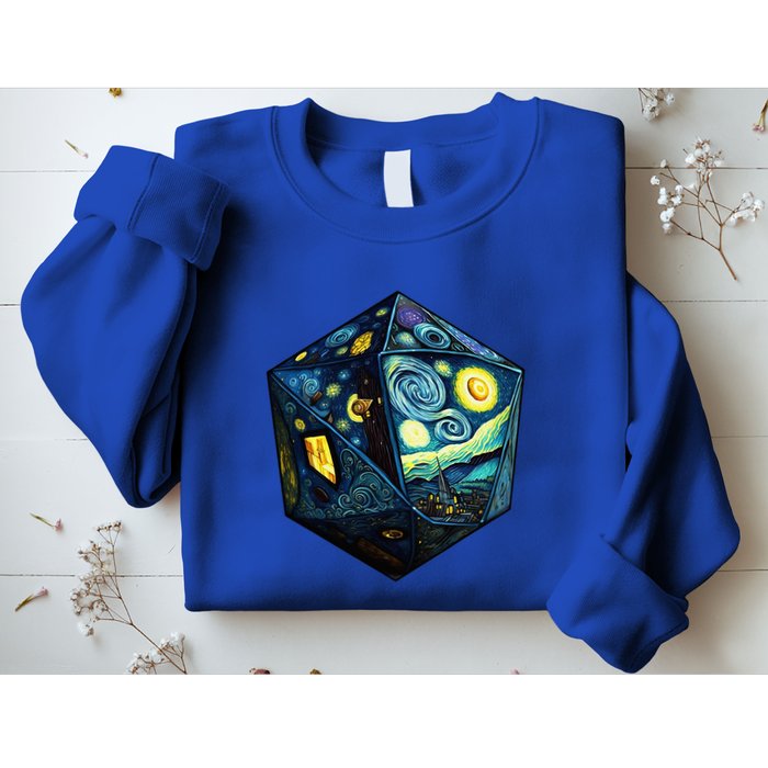 D20 Dice Art Van Gogh Starry Night Cool Realistic D20 Dice Sweatshirt