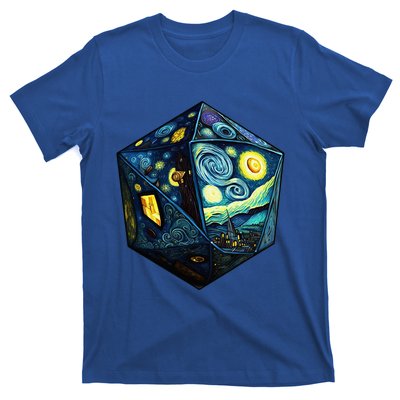 D20 Dice Art Van Gogh Starry Night Cool Realistic D20 Dice T-Shirt