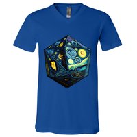 D20 Dice Art Van Gogh Starry Night Cool Realistic D20 Dice V-Neck T-Shirt