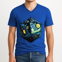 D20 Dice Art Van Gogh Starry Night Cool Realistic D20 Dice V-Neck T-Shirt