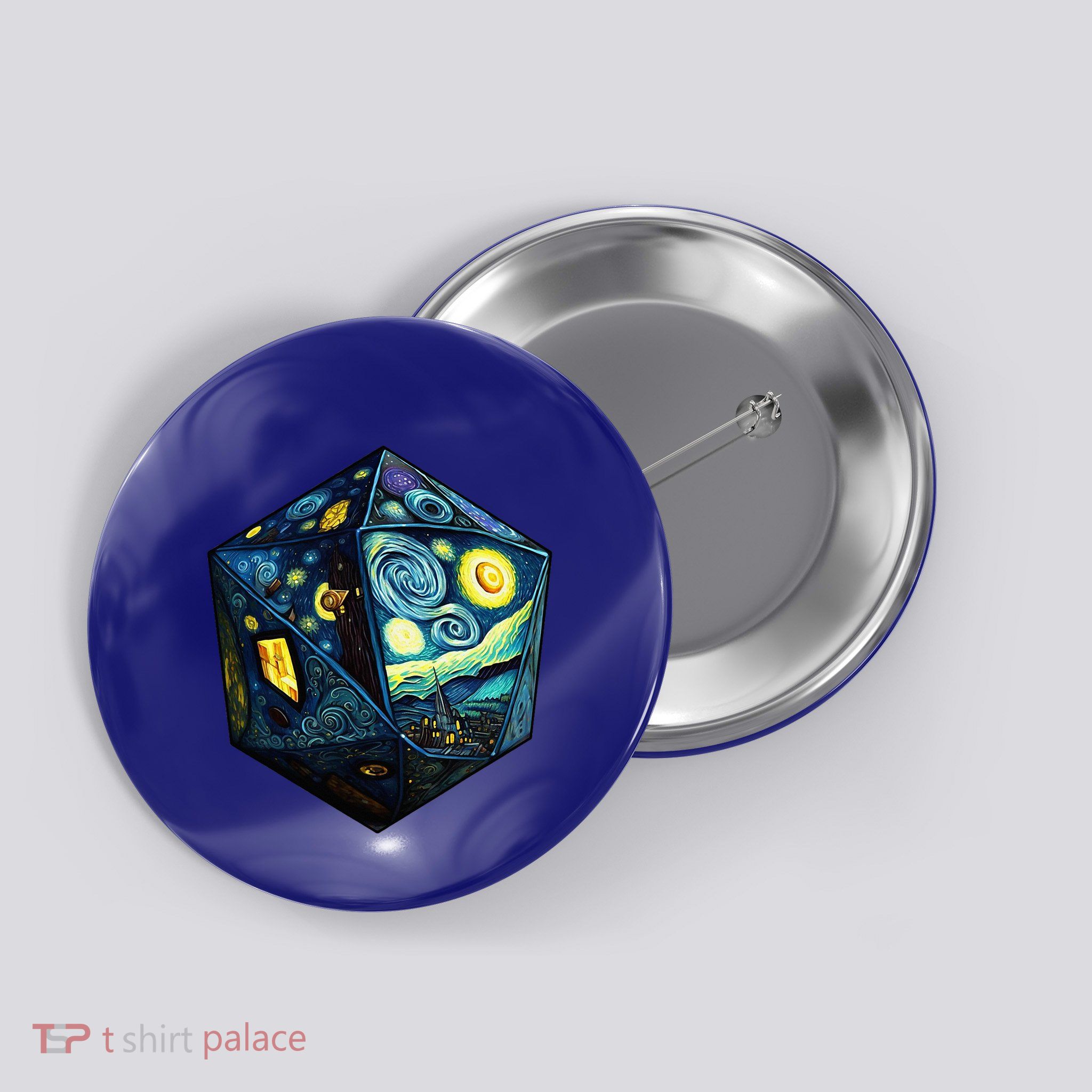 D20 Dice Art Van Gogh Starry Night Cool Realistic D20 Dice Button