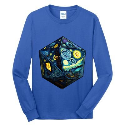 D20 Dice Art Van Gogh Starry Night Cool Realistic D20 Dice Tall Long Sleeve T-Shirt