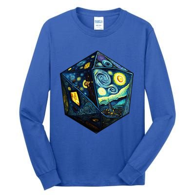 D20 Dice Art Van Gogh Starry Night Cool Realistic D20 Dice Tall Long Sleeve T-Shirt