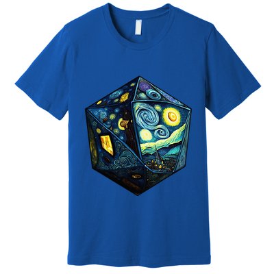 D20 Dice Art Van Gogh Starry Night Cool Realistic D20 Dice Premium T-Shirt