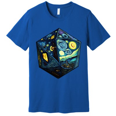 D20 Dice Art Van Gogh Starry Night Cool Realistic D20 Dice Premium T-Shirt