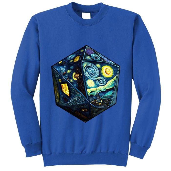 D20 Dice Art Van Gogh Starry Night Cool Realistic D20 Dice Tall Sweatshirt