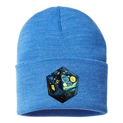 D20 Dice Art Van Gogh Starry Night Cool Realistic D20 Dice Sustainable Knit Beanie