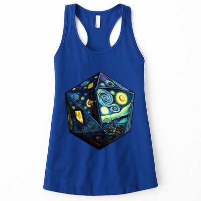 D20 Dice Art Van Gogh Starry Night Cool Realistic D20 Dice Womens Tank Top