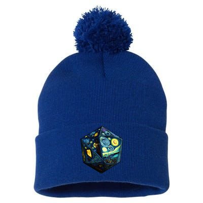 D20 Dice Art Van Gogh Starry Night Cool Realistic D20 Dice Pom Pom 12in Knit Beanie