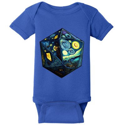 D20 Dice Art Van Gogh Starry Night Cool Realistic D20 Dice Baby Bodysuit