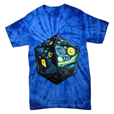 D20 Dice Art Van Gogh Starry Night Cool Realistic D20 Dice Tie-Dye T-Shirt